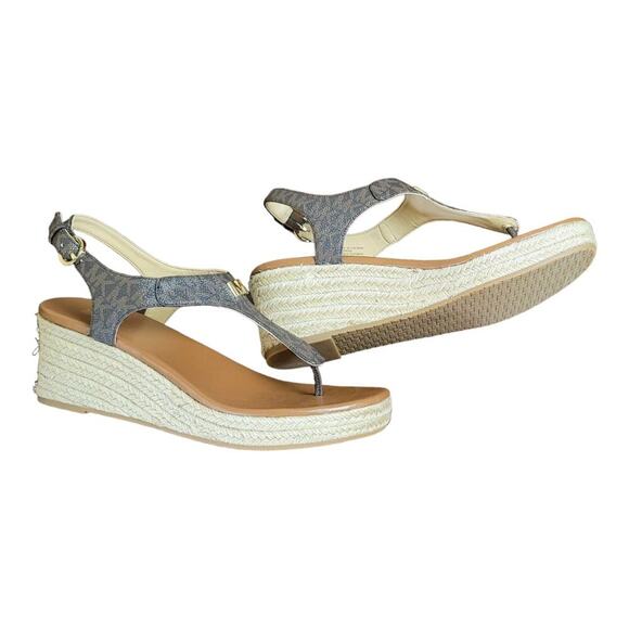 MICHAEL KORS LaneyEspadrille Thongs MKSignature Jute WedgeSlingbacks Sandals - Picture 10 of 10